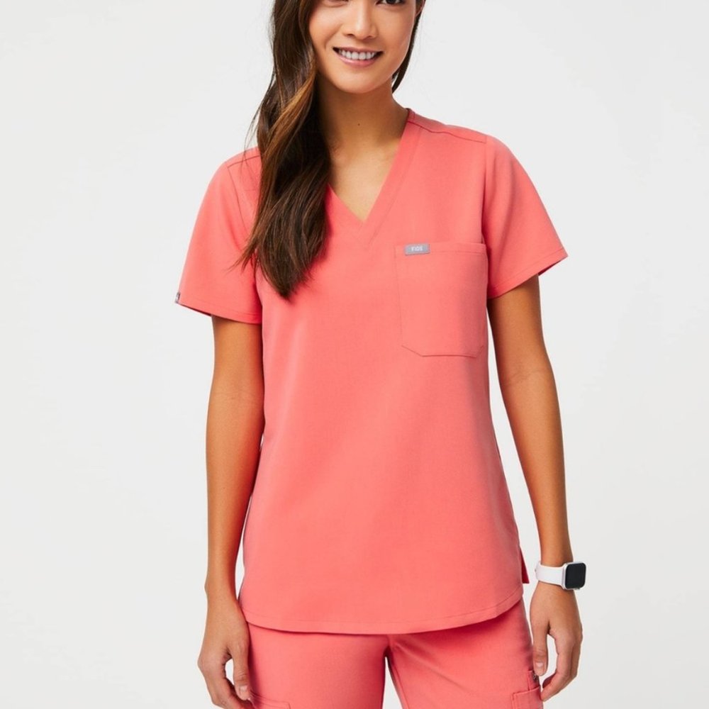 Figs Limited Edition Hot Coral Catarina top